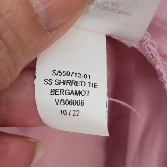 Old Navy Size XXL Waist-Defined Satin Shirred Tie-Front Short Sleeve Blouse Pink - Picture 4 of 7